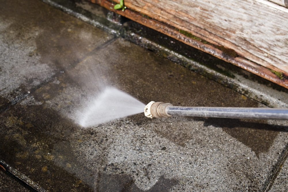 Concrete,Tile,Cleaning,With,Pressure,Washer.,Close,Up,Of,High